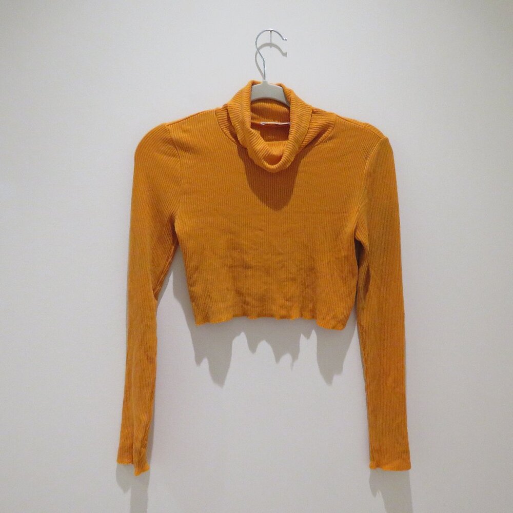 ARITZIA WILFRED Nova Ribbed Turtleneck Cropped Top in Orange Burst Small Y2K - Picture 3 of 14
